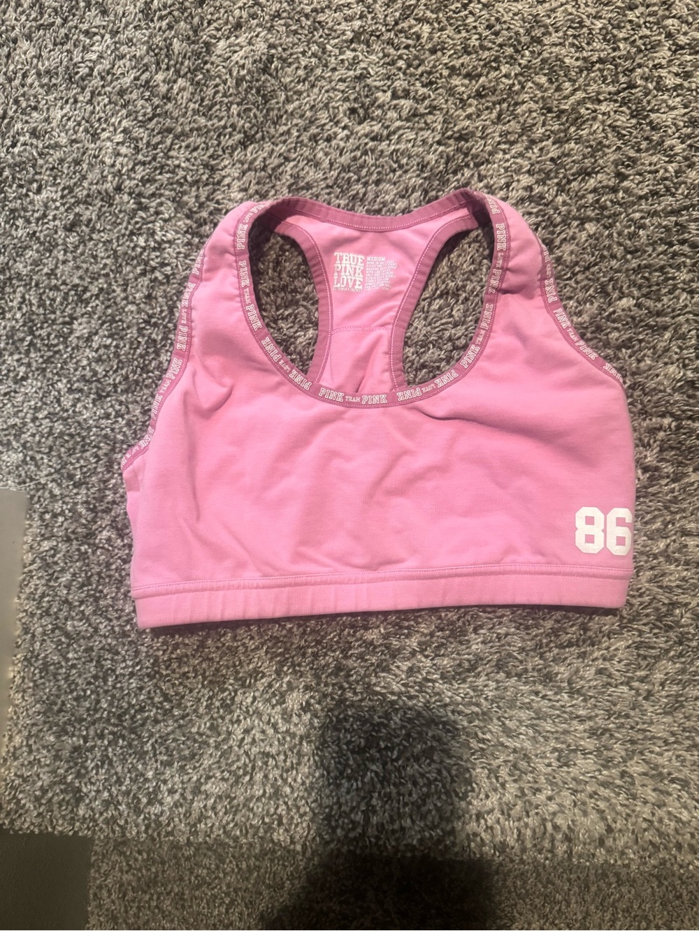 Victoria's Secret Pink Racerback Sports Bra with White Print